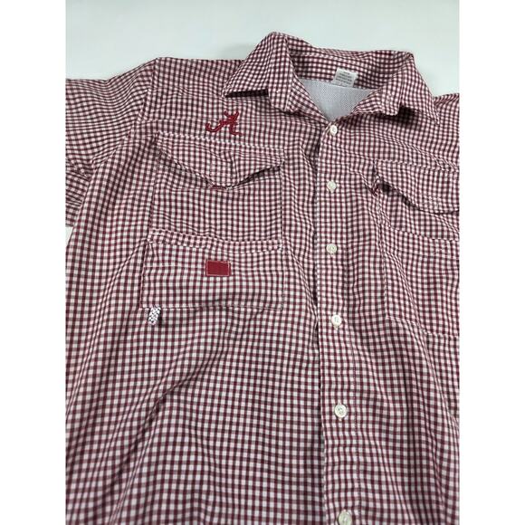 PFG Shirt Mens Med Crimson Red Checkered Fishing Alabama Roll Tide - Picture 2 of 6